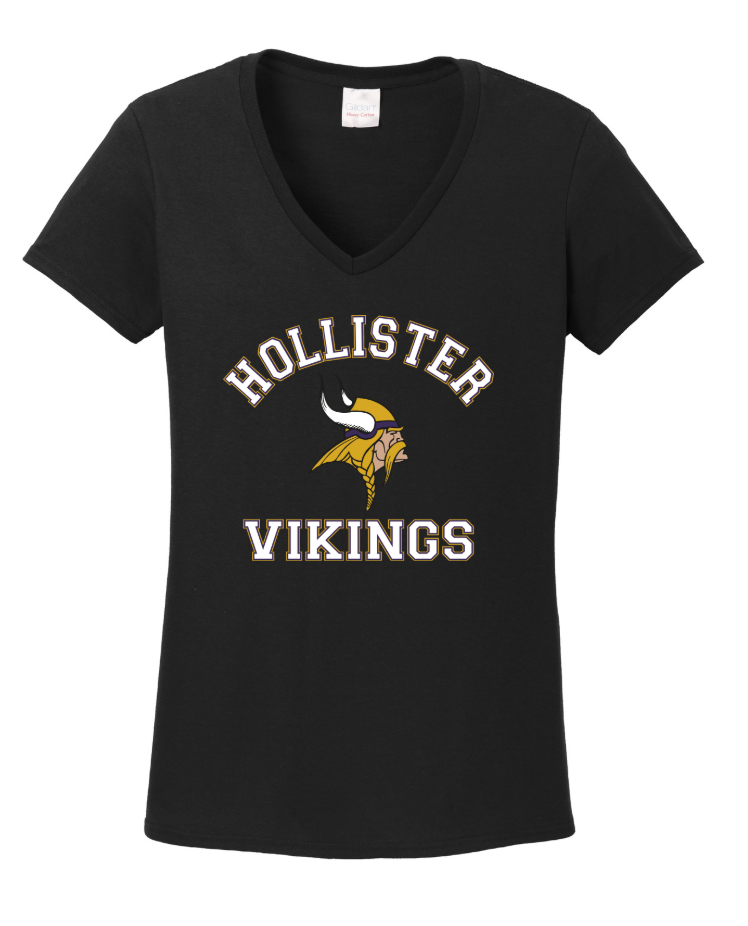 LADIES- Hollister Vikings 100% Cotton V-Neck Tee