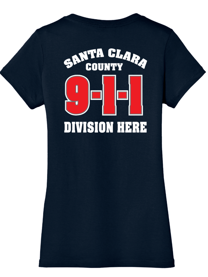 911 Screen Print Front & Back- District Made Ladies Perfect Weight V-Neck Tee