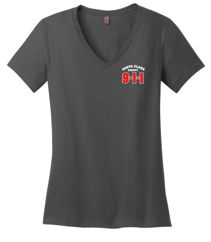 911 Screen Print Front & Back- District Made Ladies Perfect Weight V-Neck Tee