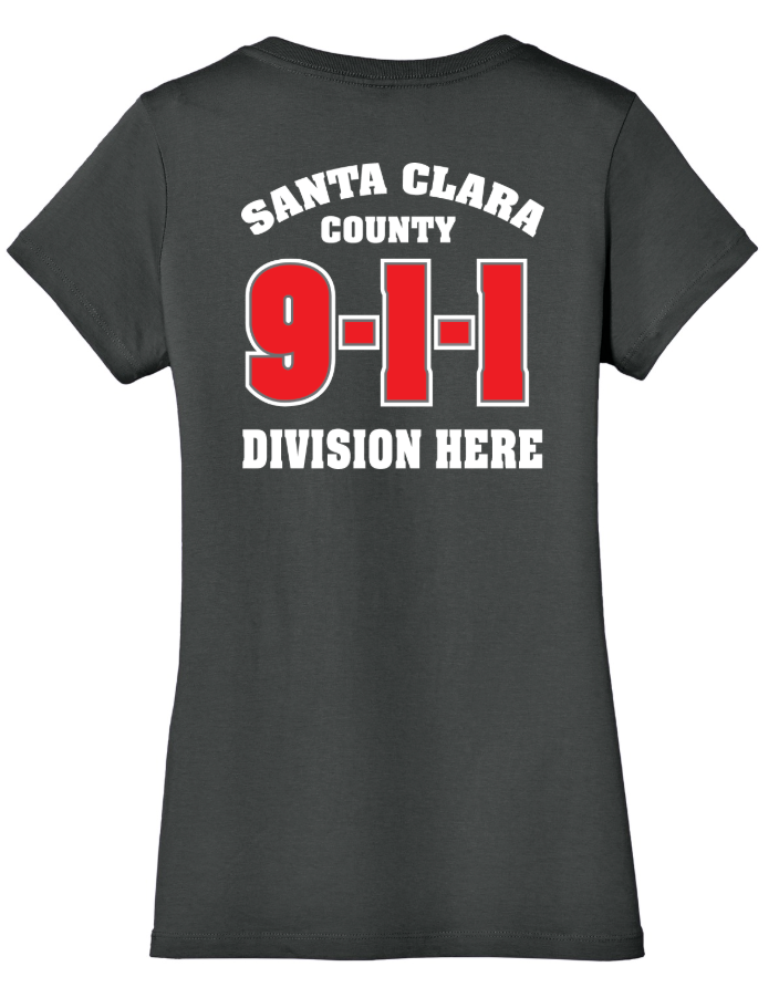 911 Screen Print Front & Back- District Made Ladies Perfect Weight V-Neck Tee