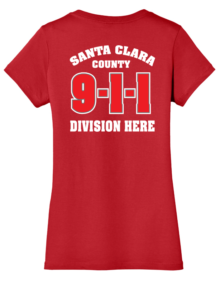 911 Screen Print Front & Back- District Made Ladies Perfect Weight V-Neck Tee