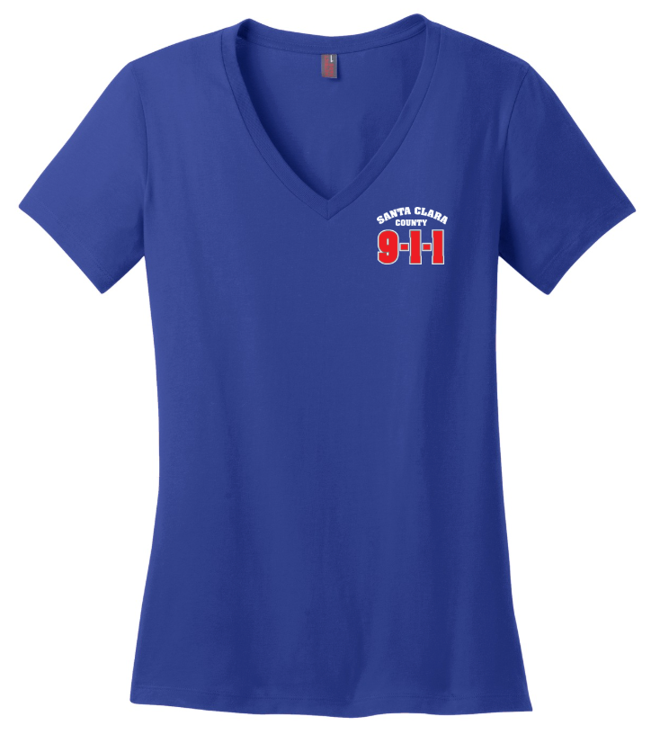 911 Screen Print Front & Back- District Made Ladies Perfect Weight V-Neck Tee