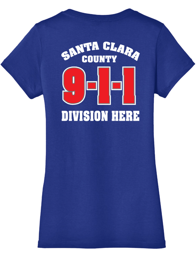 911 Screen Print Front & Back- District Made Ladies Perfect Weight V-Neck Tee