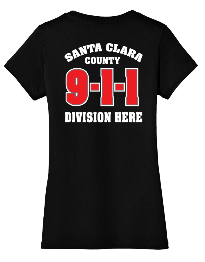911 Screen Print Front & Back- District Made Ladies Perfect Weight V-Neck Tee