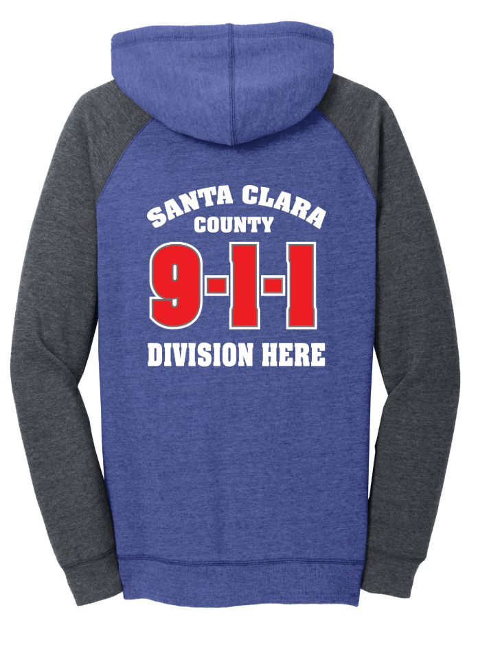 911 Screen Print Front & Back- District Woman's Lightweight Fleece Raglan Hoodie