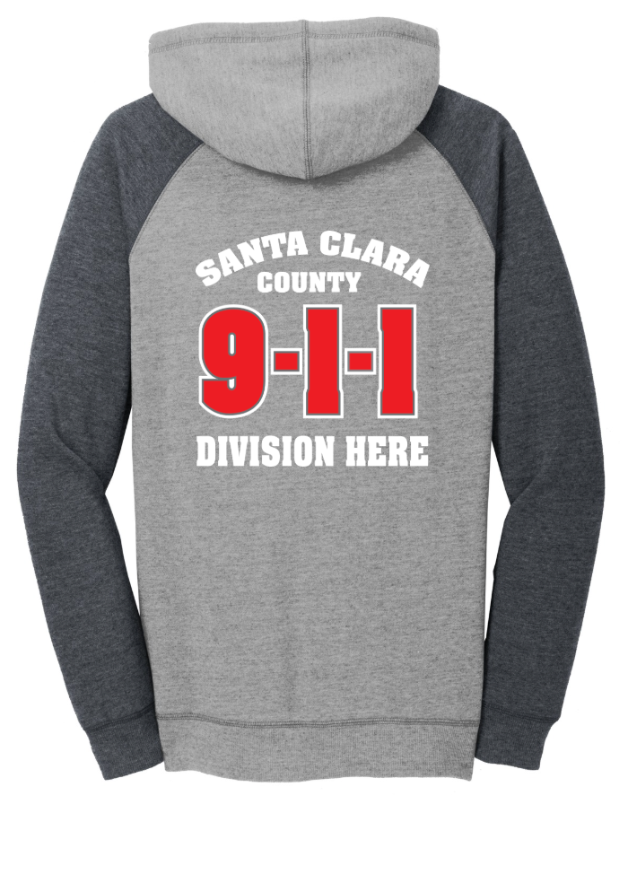 911 Screen Print Front & Back- District Woman's Lightweight Fleece Raglan Hoodie