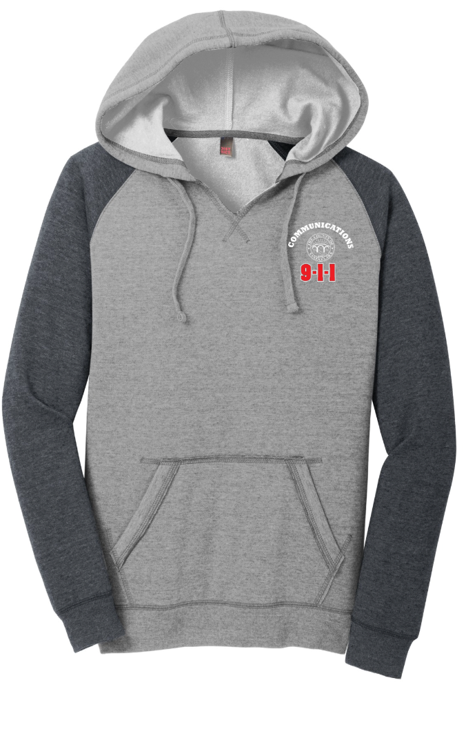 911 Screen Print Front & Back- District Woman's Lightweight Fleece Raglan Hoodie