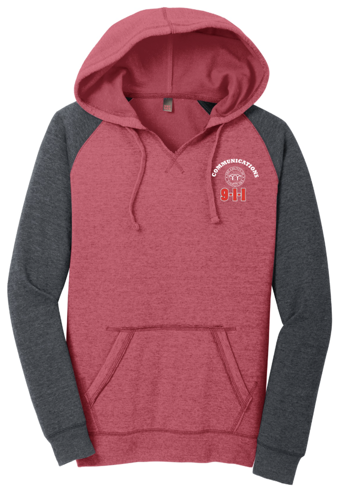 911 Screen Print Front & Back- District Woman's Lightweight Fleece Raglan Hoodie