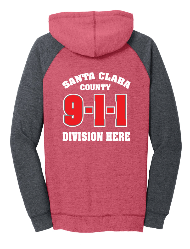 911 Screen Print Front & Back- District Woman's Lightweight Fleece Raglan Hoodie