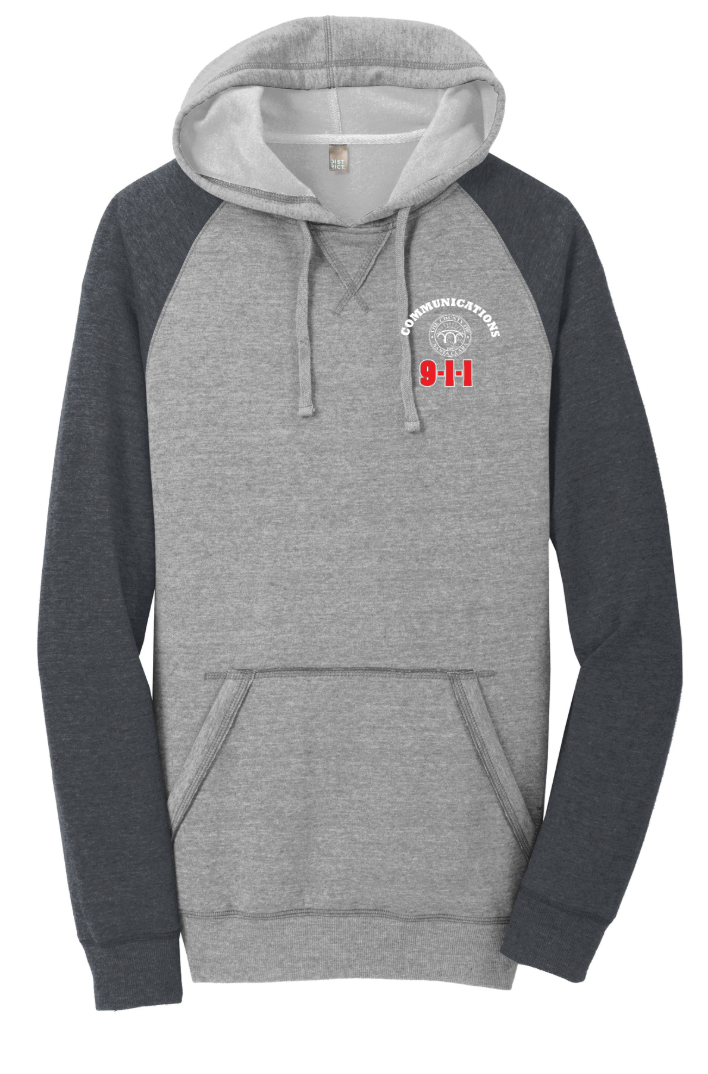 911 Screen Print Front & Back- District Mens Lightweight Fleece Raglan Hoodie