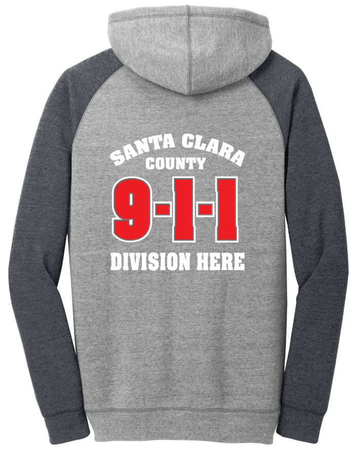 911 Screen Print Front & Back- District Mens Lightweight Fleece Raglan Hoodie