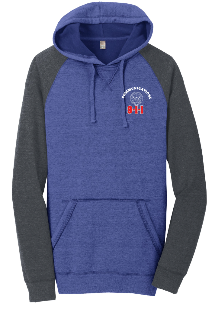 911 Screen Print Front & Back- District Mens Lightweight Fleece Raglan Hoodie