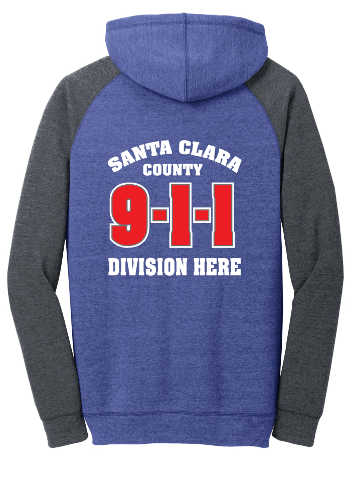911 Screen Print Front & Back- District Mens Lightweight Fleece Raglan Hoodie