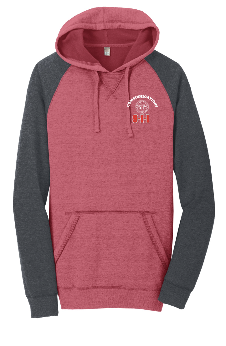 911 Screen Print Front & Back- District Mens Lightweight Fleece Raglan Hoodie