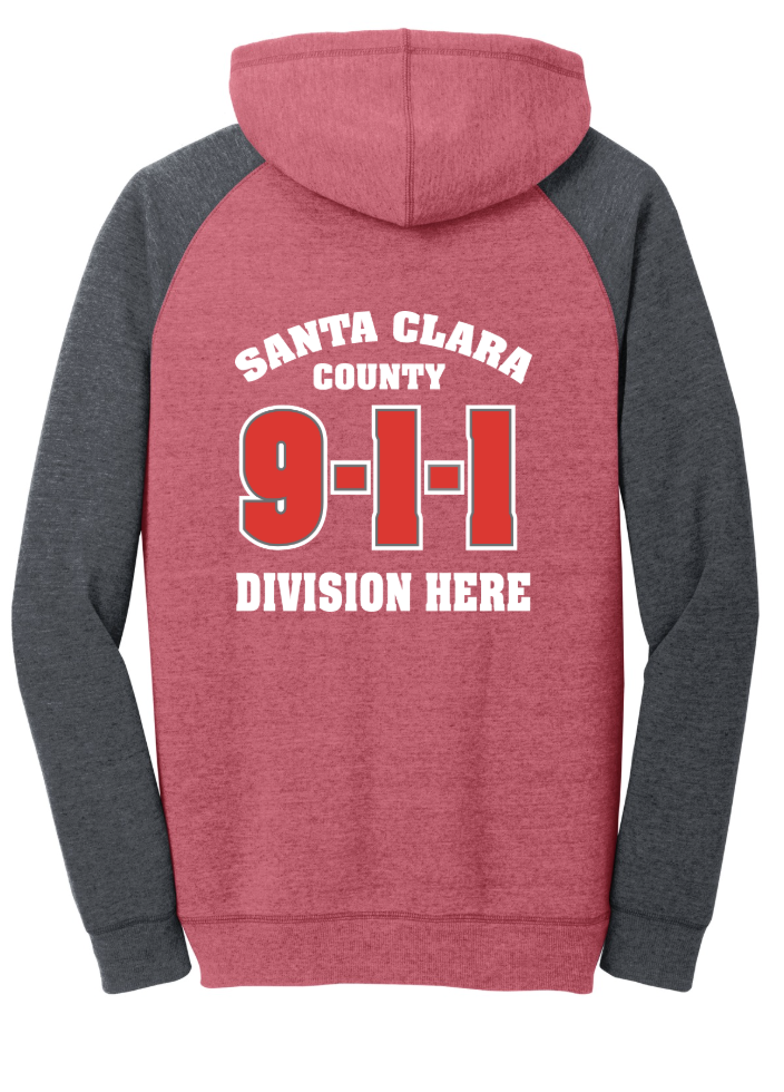 911 Screen Print Front & Back- District Mens Lightweight Fleece Raglan Hoodie