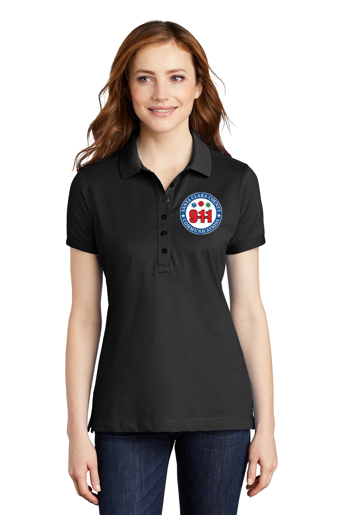 911 Embroidered Ladies Stretch Pique Polo front