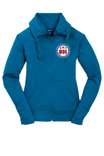 911 Embroidered Ladies Sport-wick Stretch Full-zip Jacket front