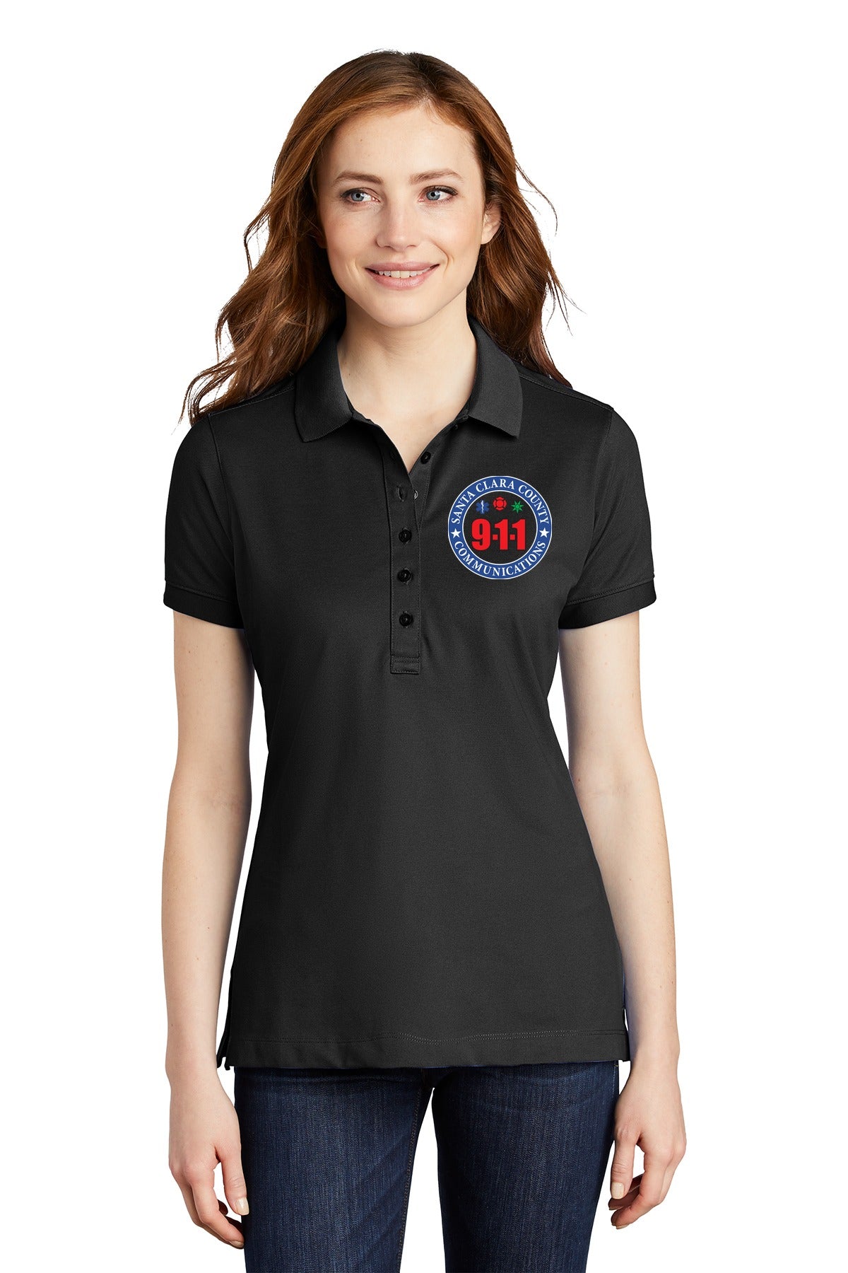 911 Tone On Tone Embroidered Ladies Stretch Pique Polo front